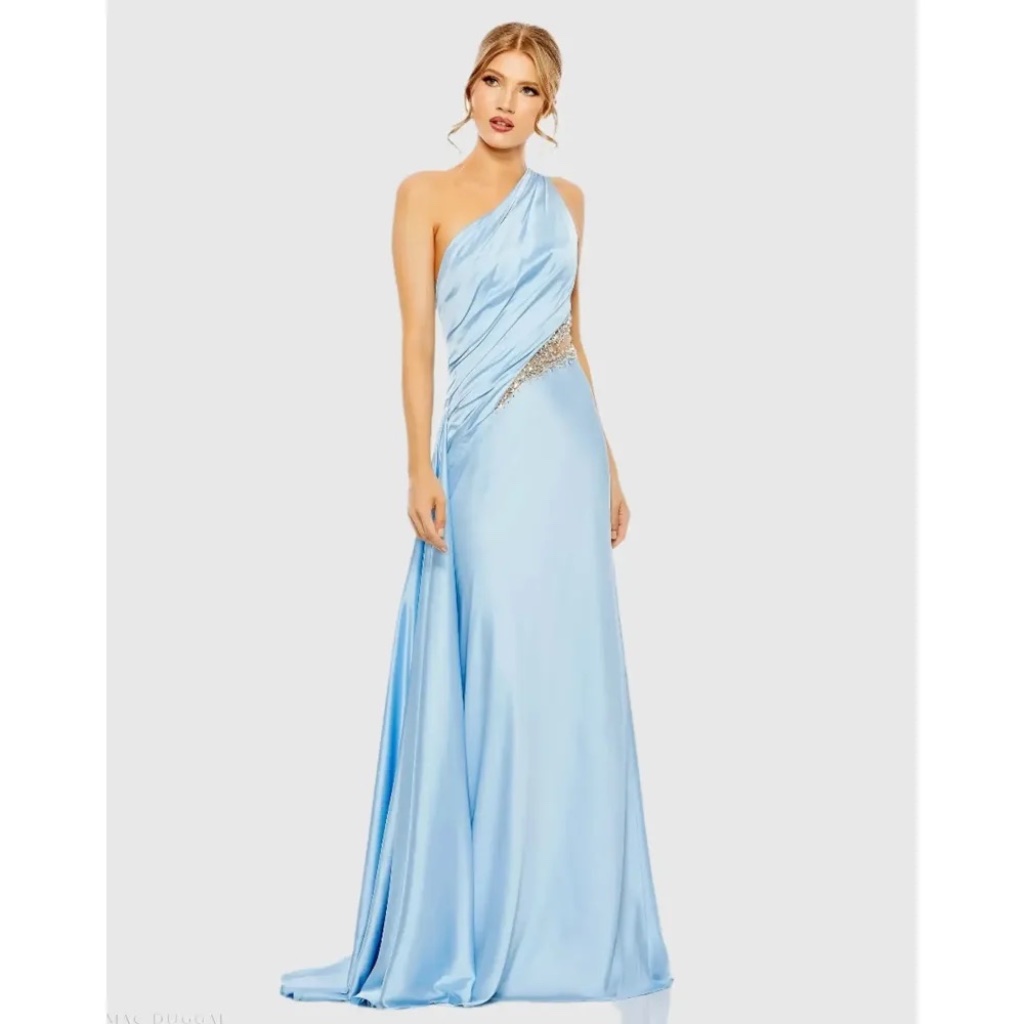 Nwt Mac Duggal One Shoulder Charmeuse Gown With Beaded Cutout - Size 8